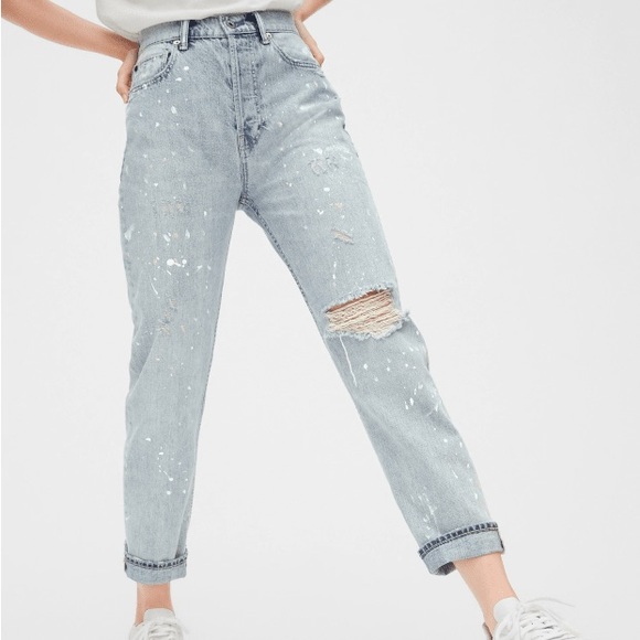 Gap Cheeky Straight Distressed Light Wash With Paint Splatter (Size 33) - Picture 1 of 9